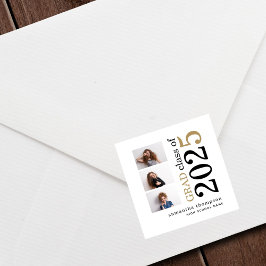 Modern 3-fotosvart Guld-text 2023 Studenten Fyrkantigt Klistermärke