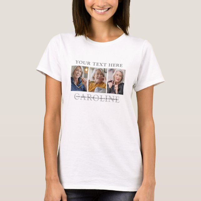 Modern 3-fotots anpassade text begravning/minnesst t shirt (Framsida)