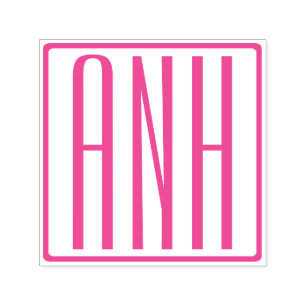 Modern 3 Initialer Fuchsia Rosa Monogram Självfärgande Stämpel