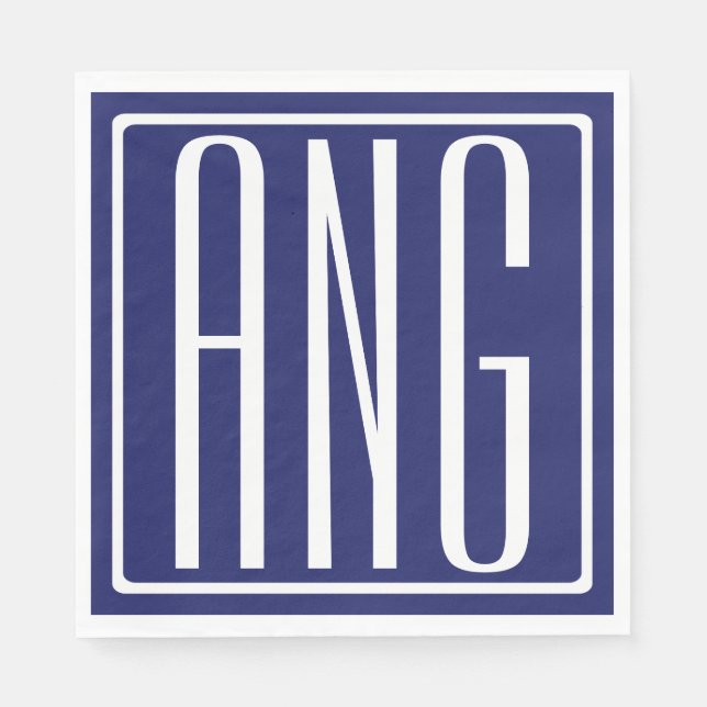 Modern 3-Initialer-monogram | Blå flotta Pappersservett (Framsidan)