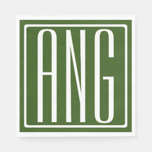 Modern 3-Initialer-monogram Grönt av skog Pappersservett