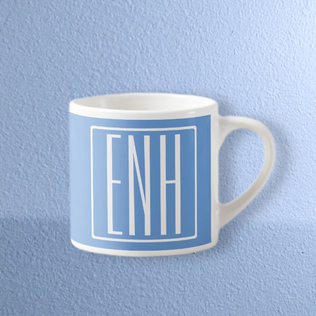 Modern 3-Initialer-monogram | Mjuk blå Espressomugg (Skapare uppladdad)