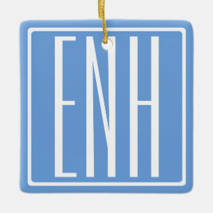 Modern 3-Initialer-monogram   Mjuk blå Julgransprydnad Keramik