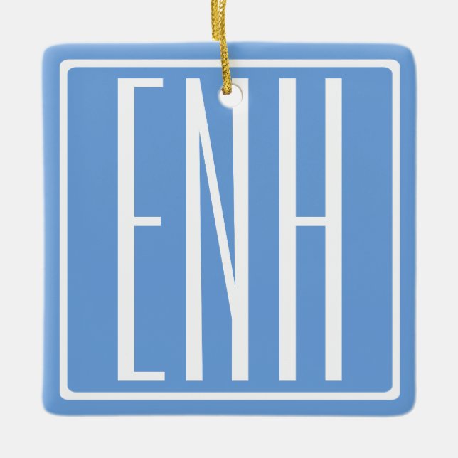 Modern 3-Initialer-monogram | Mjuk blå Julgransprydnad Keramik (Framsida)