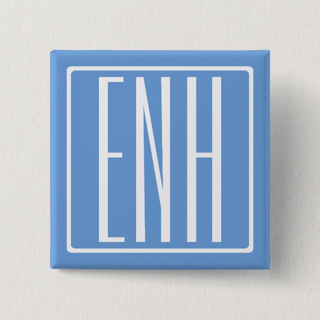 Modern 3-Initialer-monogram | Mjuk blå Knapp (Framsida)