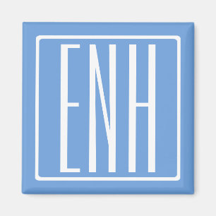 Modern 3-Initialer-monogram Mjuk blå Magnet