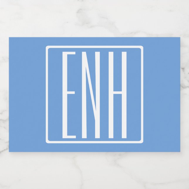 Modern 3-Initialer-monogram | Mjuk blå Mat Etiketter (Singel etikett)