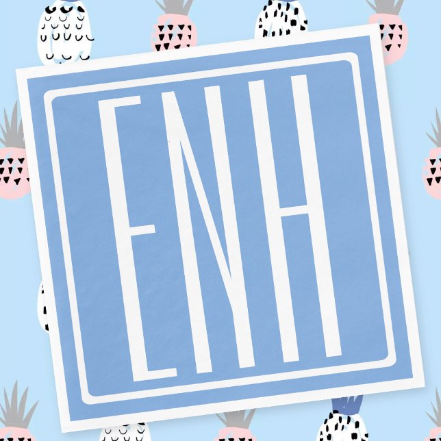 Modern 3-Initialer-monogram | Mjuk blå Pappersservett (Skapare uppladdad)