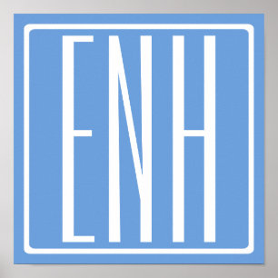 Modern 3-Initialer-monogram   Mjuk blå Poster