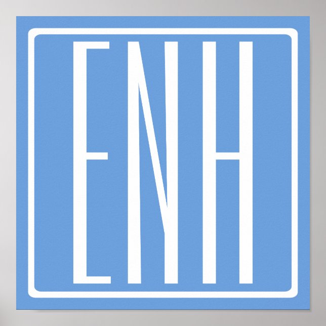 Modern 3-Initialer-monogram | Mjuk blå Poster (Framsidan)