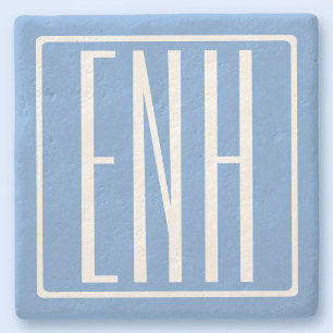 Modern 3-Initialer-monogram Mjuk blå Stenunderlägg