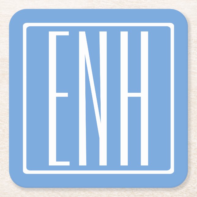 Modern 3-Initialer-monogram | Mjuk blå Underlägg Papper Kvadrat (Framsidan)