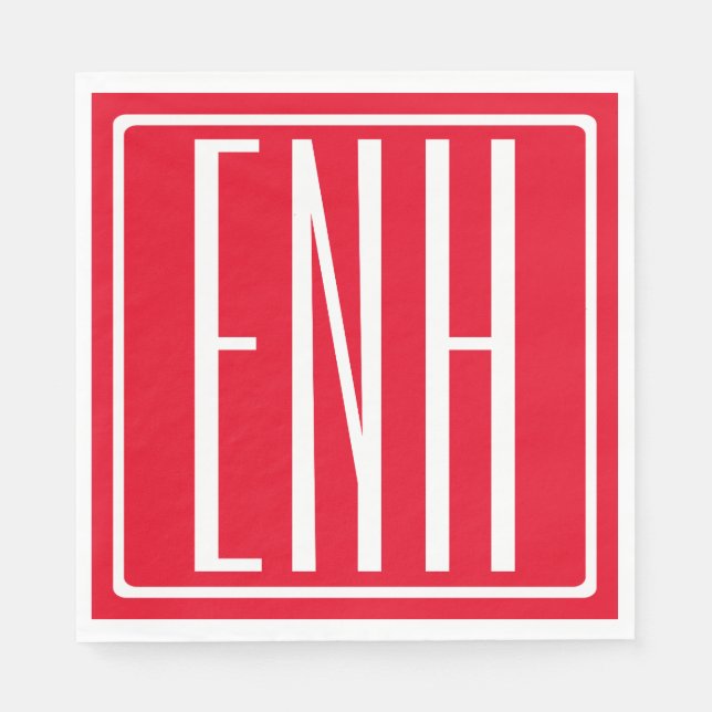 Modern 3-Initialer-monogram | Röd (eller dyr) Pappersservett (Framsidan)