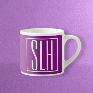 Modern 3-Initialer-monogram Vit och Lila Espressomugg