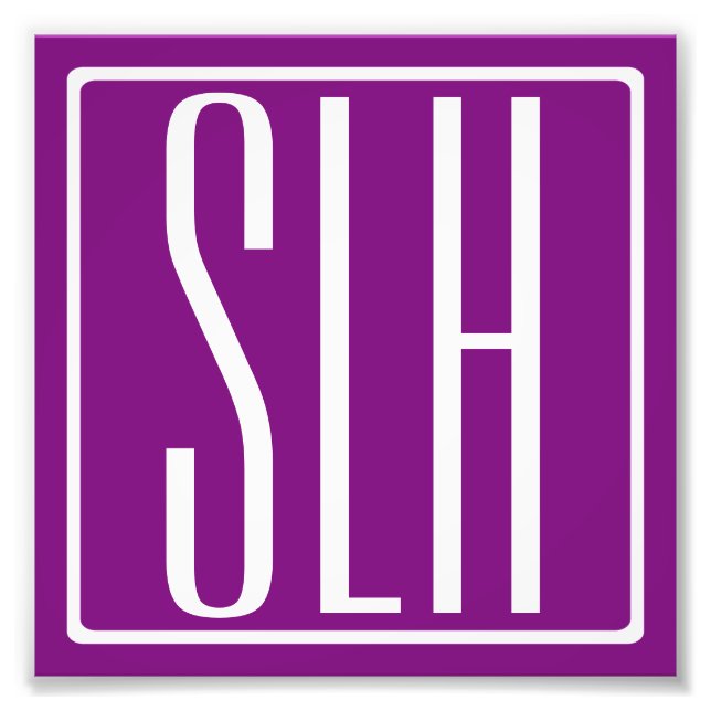 Modern 3-Initialer-monogram | Vit och Lila Fototryck (Framsidan)