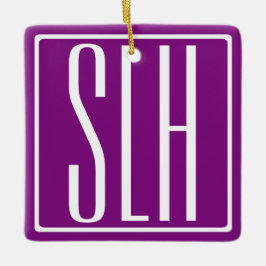 Modern 3-Initialer-monogram | Vit och Lila Julgransprydnad Keramik