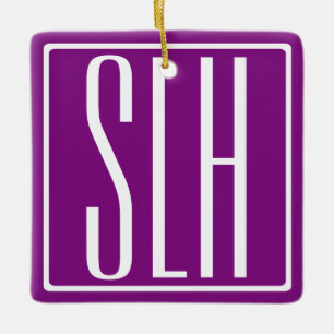 Modern 3-Initialer-monogram   Vit och Lila Julgransprydnad Keramik