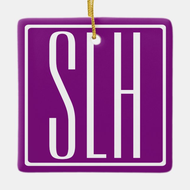 Modern 3-Initialer-monogram | Vit och Lila Julgransprydnad Keramik (Framsida)