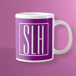 Modern 3-Initialer-monogram Vit och Lila Jumbo Mugg