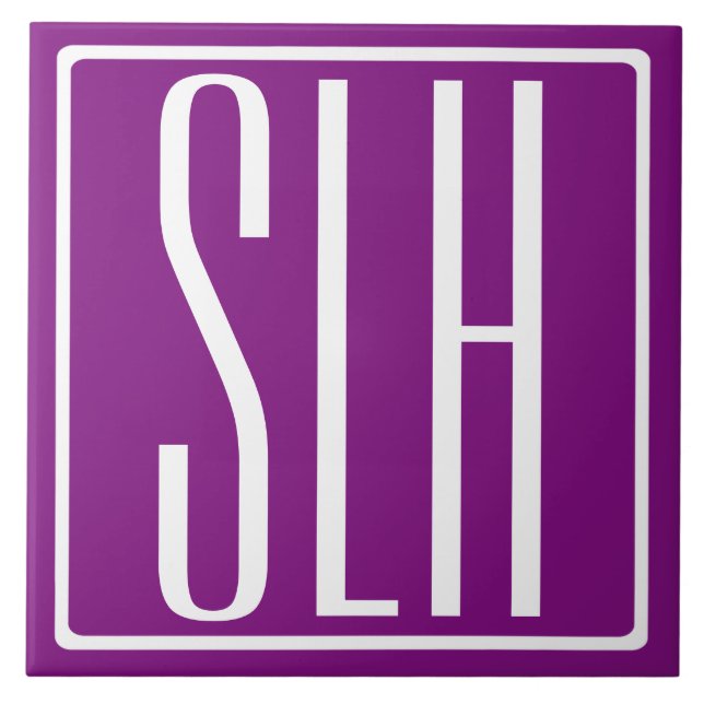 Modern 3-Initialer-monogram | Vit och Lila Kakelplatta (Framsidan)
