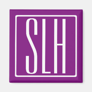 Modern 3-Initialer-monogram Vit och Lila Magnet