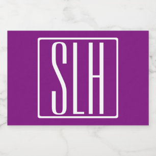 Modern 3-Initialer-monogram Vit och Lila Mat Etiketter