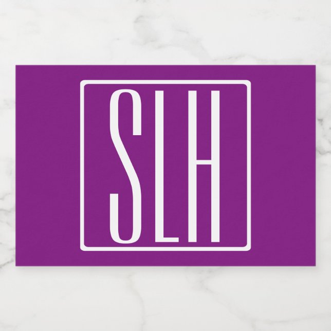 Modern 3-Initialer-monogram | Vit och Lila Mat Etiketter (Singel etikett)