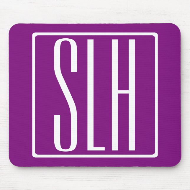 Modern 3-Initialer-monogram | Vit och Lila Musmatta (Framsidan)