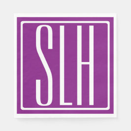 Modern 3-Initialer-monogram | Vit och Lila Pappersservett