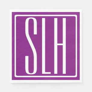 Modern 3-Initialer-monogram   Vit och Lila Pappersservett