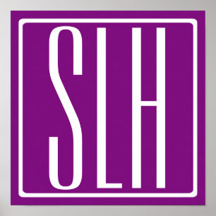 Modern 3-Initialer-monogram   Vit och Lila Poster