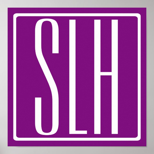 Modern 3-Initialer-monogram | Vit och Lila Poster (Framsidan)