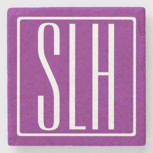Modern 3-Initialer-monogram Vit och Lila Stenunderlägg