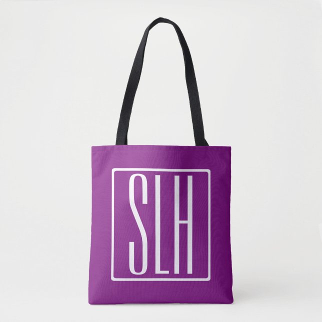 Modern 3-Initialer-monogram | Vit och Lila Tygkasse (Framsida)