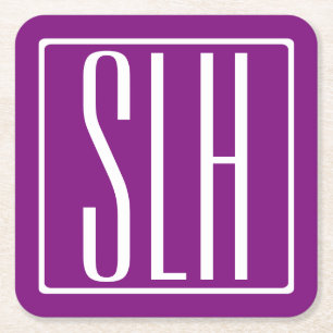 Modern 3-Initialer-monogram   Vit och Lila Underlägg Papper Kvadrat