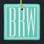 Modern 3-Initialer-monogram | Vit på Aqua Julgransprydnad Keramik<br><div class="desc">Klassi,  djärv och modern..</div>