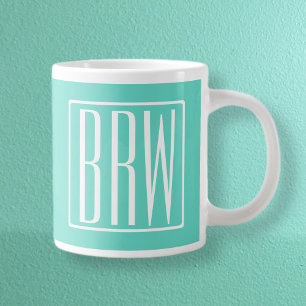 Modern 3-Initialer-monogram Vit på Aqua Jumbo Mugg