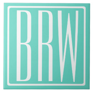 Modern 3-Initialer-monogram Vit på Aqua Kakelplatta