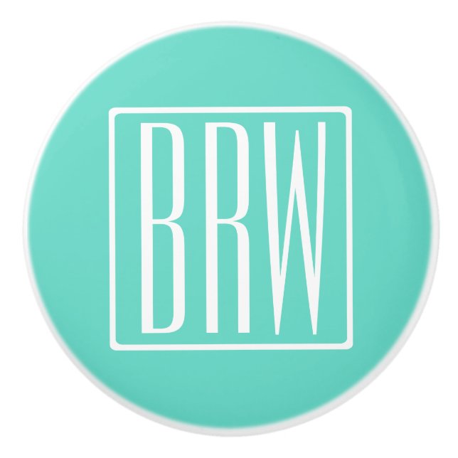 Modern 3-Initialer-monogram | Vit på Aqua Knopp (Framsidan)