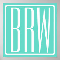 Modern 3-Initialer-monogram | Vit på Aqua