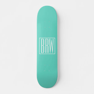 Modern 3-Initialer-monogram Vit på Aqua Skateboard Bräda 20,5 Cm