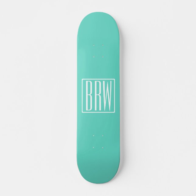 Modern 3-Initialer-monogram | Vit på Aqua Skateboard Bräda 20,5 Cm (Framsida)