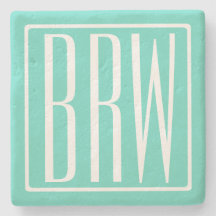 Modern 3-Initialer-monogram | Vit på Aqua