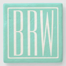 Modern 3-Initialer-monogram | Vit på Aqua Underlägg Sten