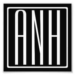 Modern 3-Initialer-monogram   Vit på svart Fototryck