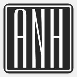 Modern 3-Initialer-monogram | Vit på svart Fyrkantigt Klistermärke