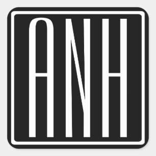 Modern 3-Initialer-monogram   Vit på svart Fyrkantigt Klistermärke