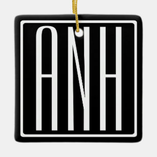 Modern 3-Initialer-monogram Vit på svart Julgransprydnad Keramik