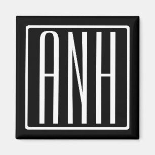 Modern 3-Initialer-monogram Vit på svart Magnet