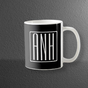 Modern 3-Initialer-monogram   Vit på svart Mugg